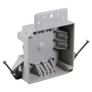 New Work Wall Box, 4" Square, captive nail and molded bracket mounting, Switch and Outlet Box with Wire Clamps.