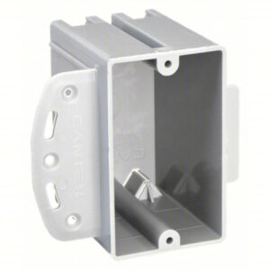 New Work One Gang Plastic Box, 3-7/16" Deep with steel stud bracket & wire clamps