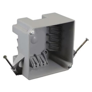 New Work Wall Box, 4" Square, captive nail and mounting, Switch and Outlet Box with Wire Clamps.