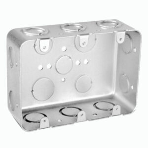 Multi-Gang Switch Box, 3 Gang, 2-1/8" deep, 1/2" KO's & TKO with raised ground