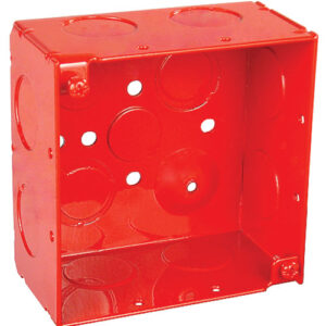 4 in. Square Box, Red, Welded, 2-1/8 in. Deep, Two 1/2 in. and Eight 3/4 in. and Two TKO's